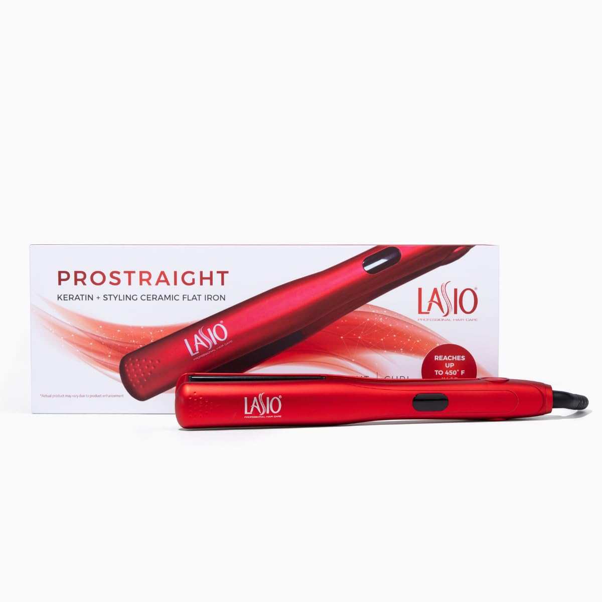 Lasio ProStraight ceramic flat iron 1-inch straighteners for sleek, smooth hair styling on a professional salon tool.