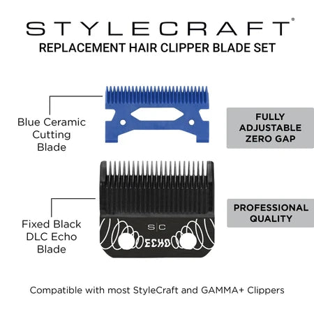 StyleCraft DLC Echo Blade blue ceramic cutter blade, sharp and durable for precise trimming and styling.