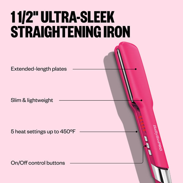 BABYLISSPRO NANO TITANIUM ULTRA-SLEEK STRAIGHTENER 1.5" (HOT PINK) (#BNT131THP)
