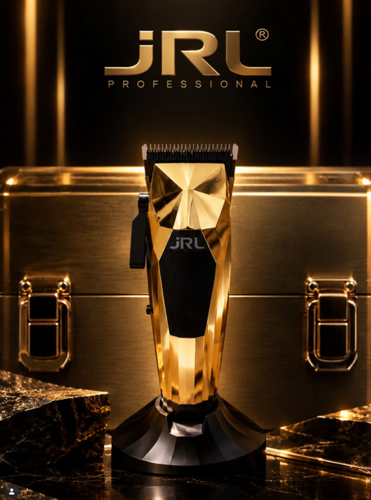 JRL limited edition gold compact clipper, professional hair cutting tool with sleek design and precision blades.