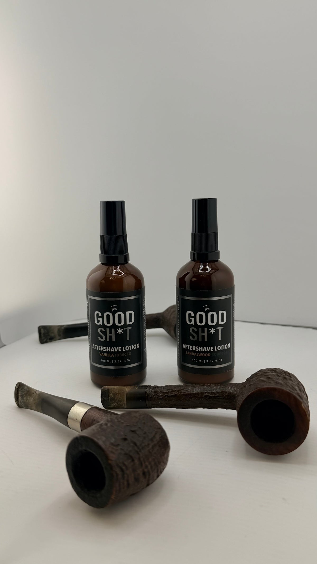 The Good Sh*t men's aftershave lotion in a 3.4oz bottle, designed for soothing and freshening skin after shaving.