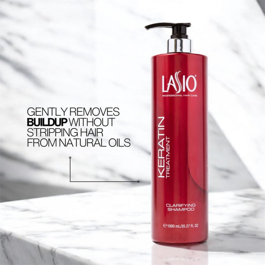 Lasio Clarifying Shampoo 35oz bottle, gentle hair cleanser for deep cleansing and scalp refreshment.