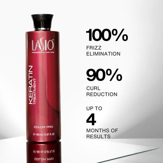 Lasio Color Pro keratin hair treatment bottle with applicator, designed to smooth and strengthen hair.