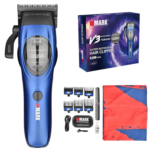 WMARK OUTER Rotor BLDC Clipper NG-V3SET with sleek design and detachable blades for professional grooming.
