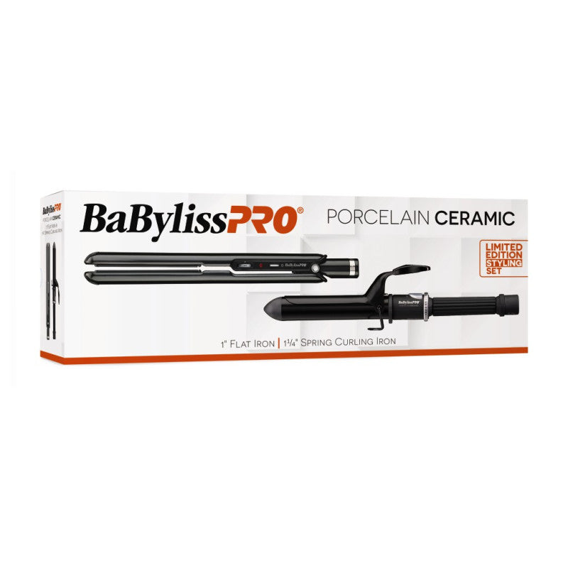 BABYLISSPRO PORCELAIN CERAMIC 1" FLAT IRON & 1.25" CURLING IRON COMBO (#BPCPP6UC)