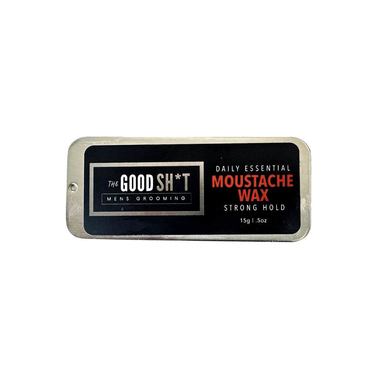 A jar of The Good Sh*t Moustache Wax with cherry-scented beard grooming product in a 0.5oz container.