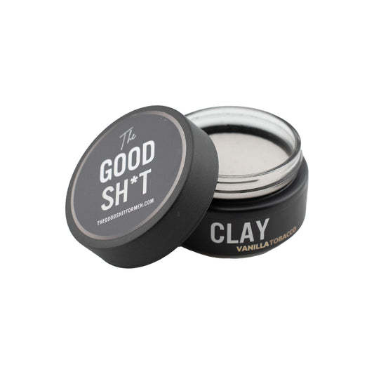 Creamy clay pomade from The Good Sh*t Mens Grooming, shown in a jar with a smooth, matte finish for styling hair.