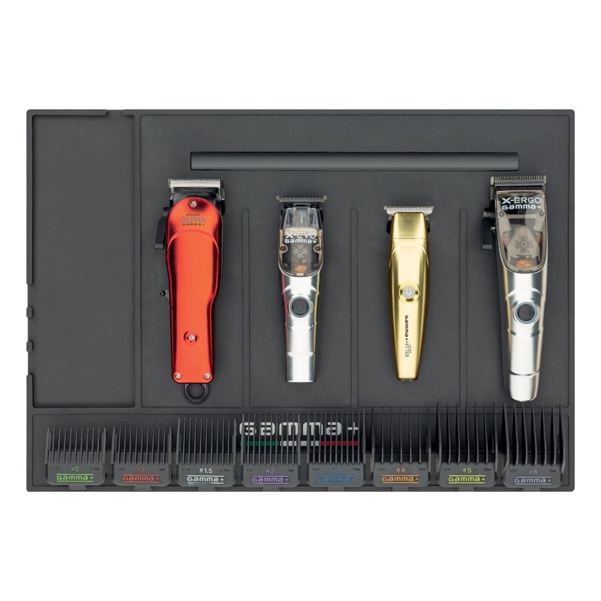 Gamma+ GP305B magnetic mat for clipper and trimmer accessories, featuring a black rubber surface with magnetic strips.