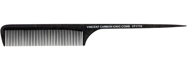 VINCENT CARBON RAT TAIL COMB MEDIUM COARSE TEETH 9.5" (VT1710)