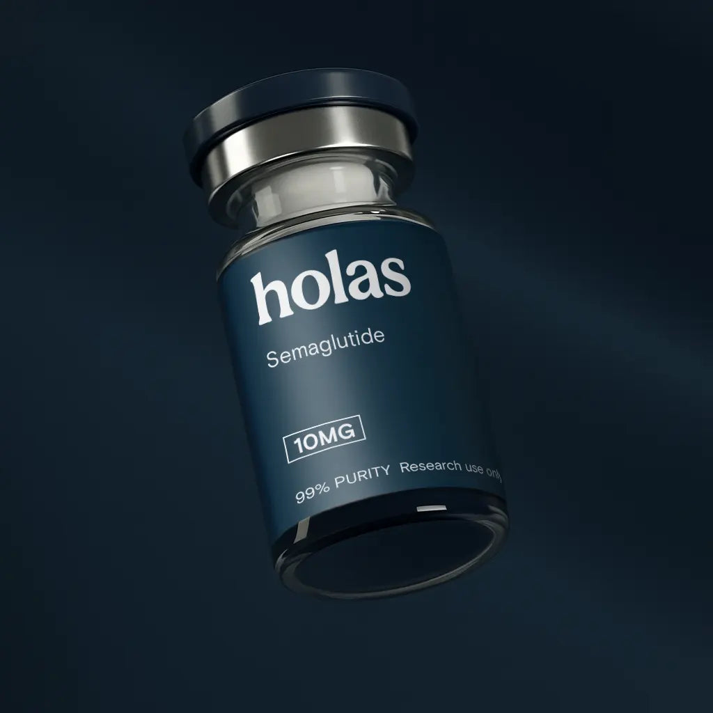 Holas Semaglutide Peptide vial, a premium peptide product for research and medical applications, with a clear label and sealed cap.