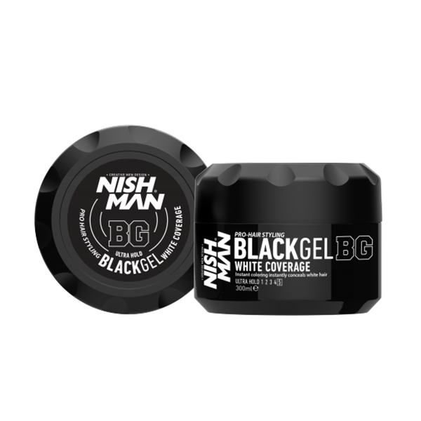 NISHMAN HAIR STYLING BLACK GEL (WHITE COVERAGE) - 300ML