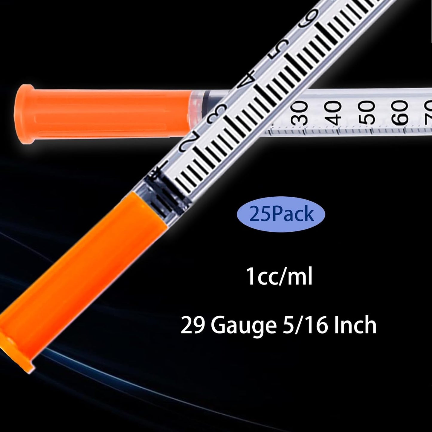 Box of 25 individually wrapped 1ml Holas 29G peptide syringes with 5/16 inch needles, suitable for precise injections.