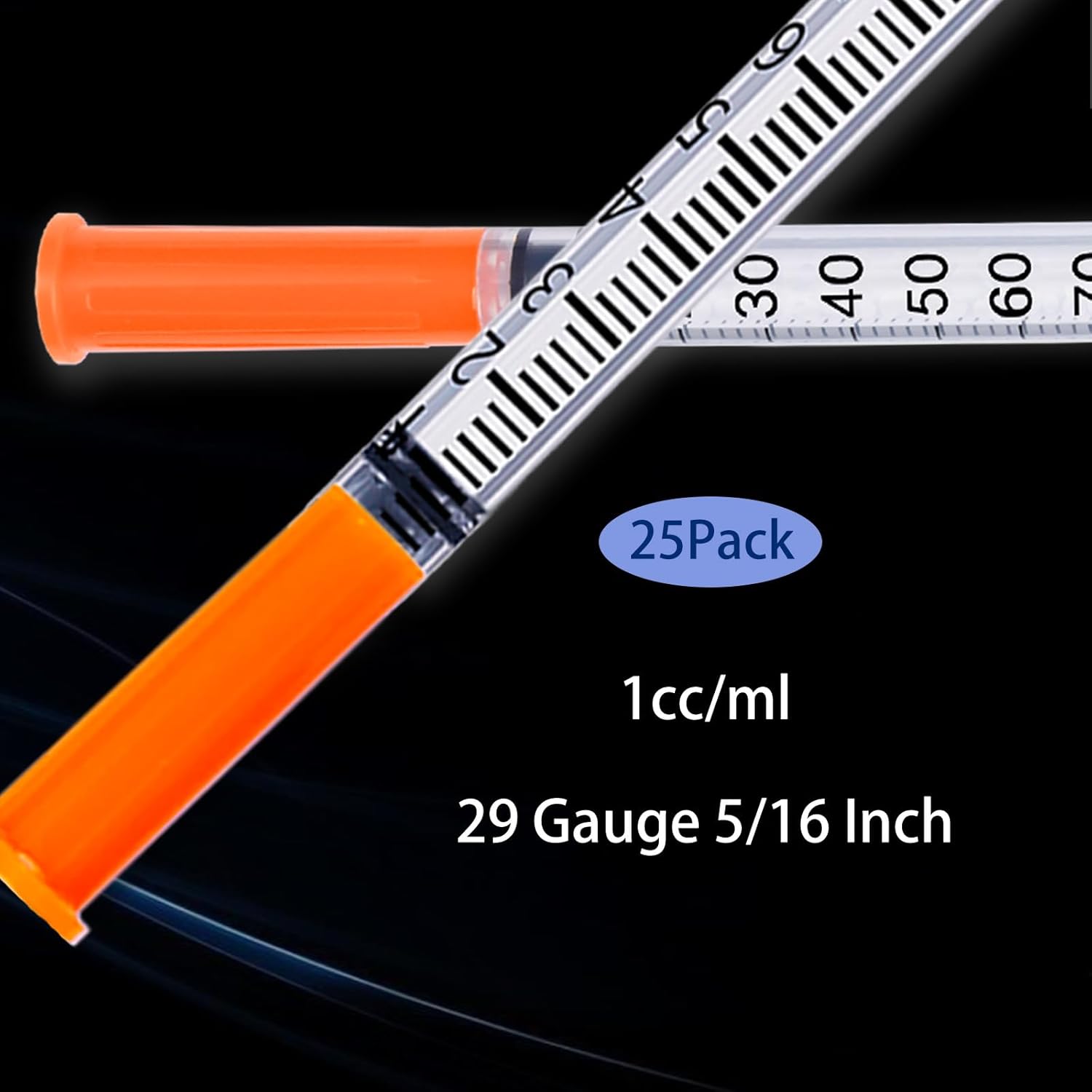 Box of 25 individually wrapped 1ml Holas 29G peptide syringes with 5/16 inch needles, suitable for precise injections.