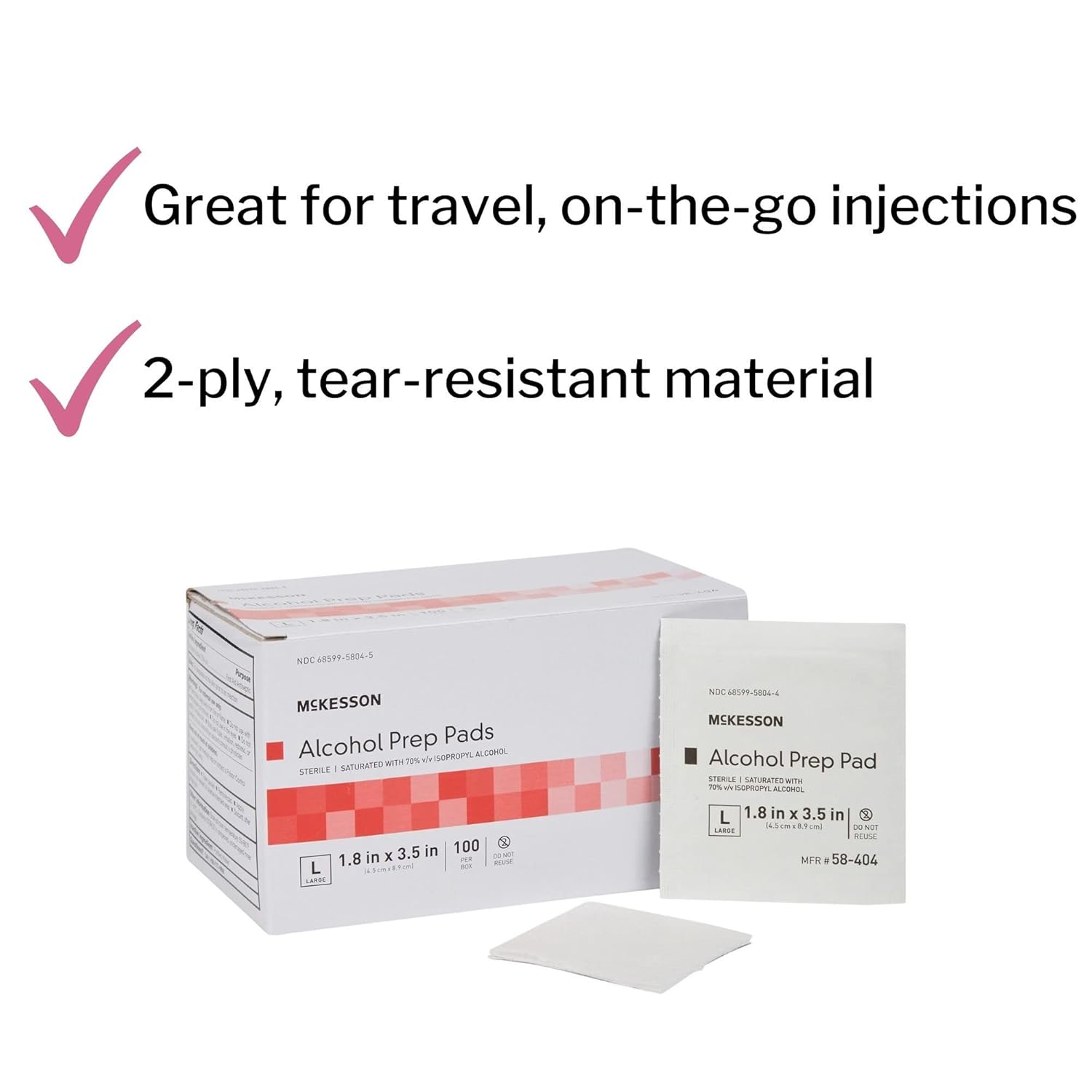 Holas alcohol prep pads in a 100-pack, sterile antiseptic wipes for disinfecting skin before injections or medical procedures.