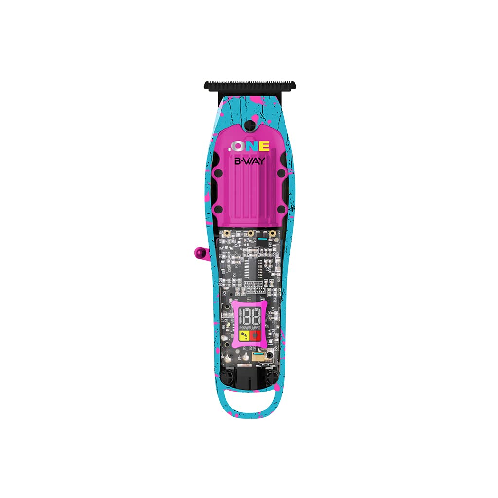 B-Way One Trimmer showing a sleek handheld grooming device with a metallic finish and adjustable trimming head.