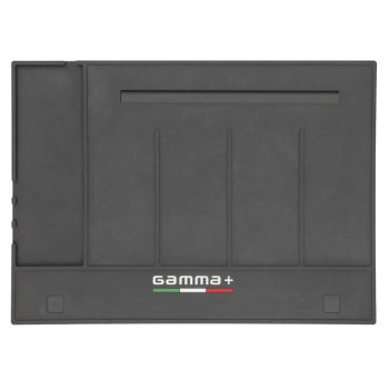 Gamma+ Magnetic Mat, clipper and trimmer accessories, shown on a workspace with tools and grooming supplies.