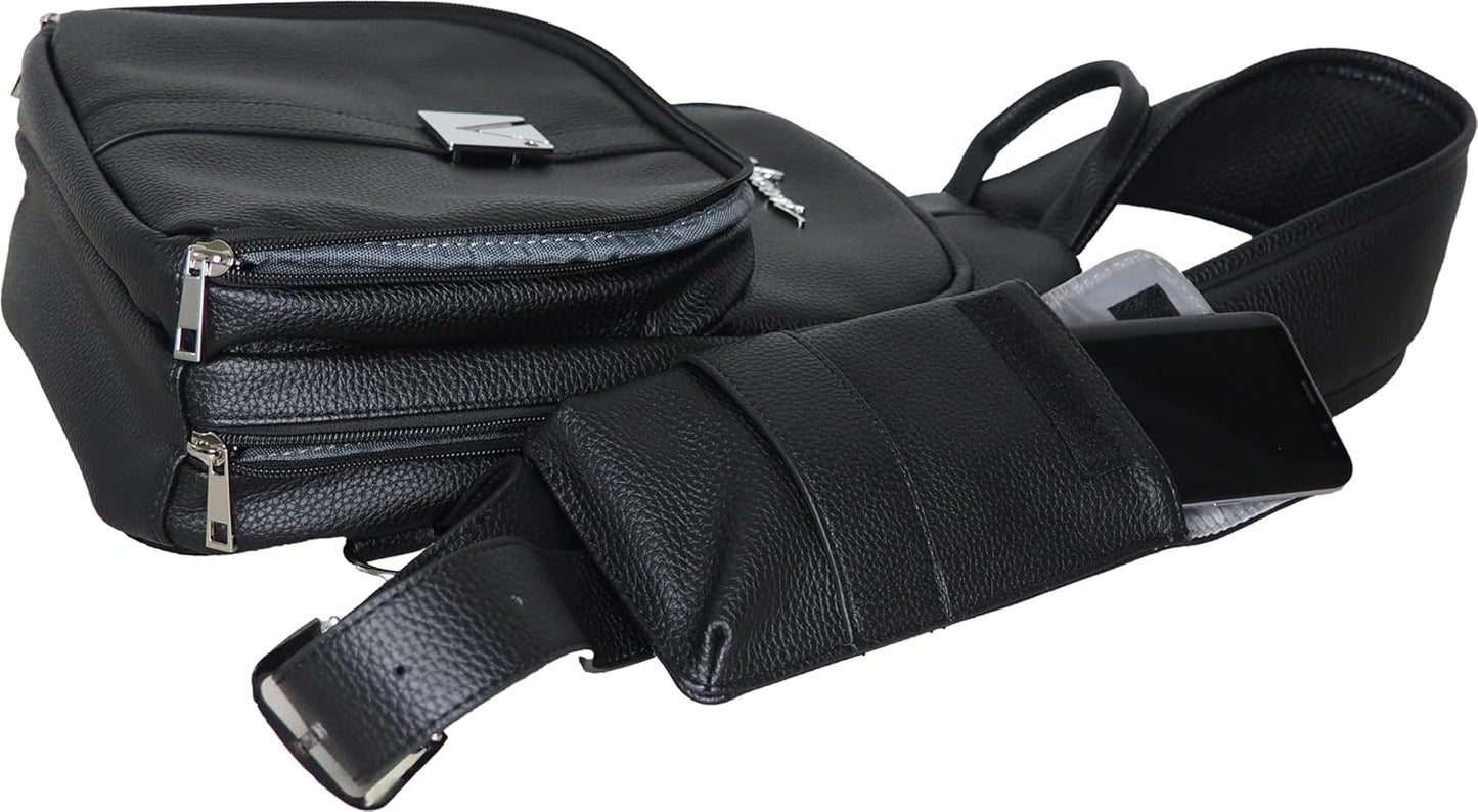 VINCENT BLACK LEATHER SHOULDER BAG (#VT10313)