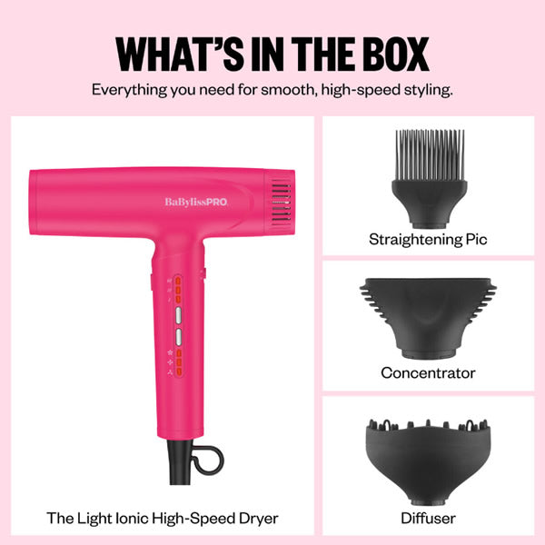 BABYLISSPRO NANO LIGHT IONIC HIGH-SPEED DRYER - HOT PINK (#BNTC9200HP)