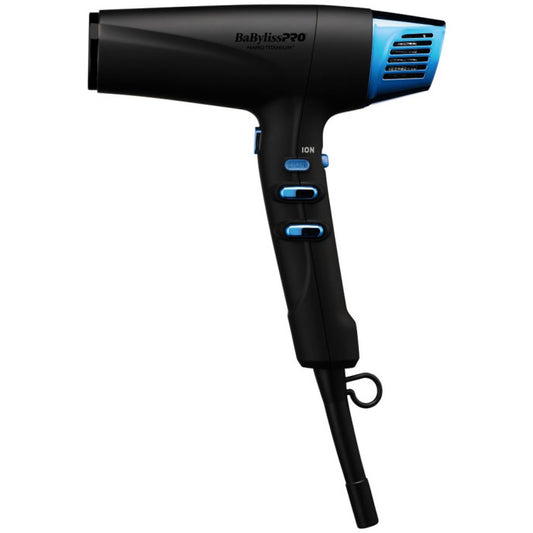 Babyliss Pro BABYLISSPRO L.E. high-speed dual ionic hair dryer in matte black, profile view showing sleek design and controls.
