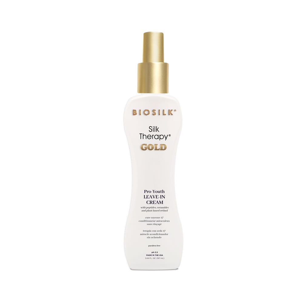 BioSilk Silk Therapy Gold Pro-Youth leave-in cream for smooth, youthful-looking hair, 5.64 oz