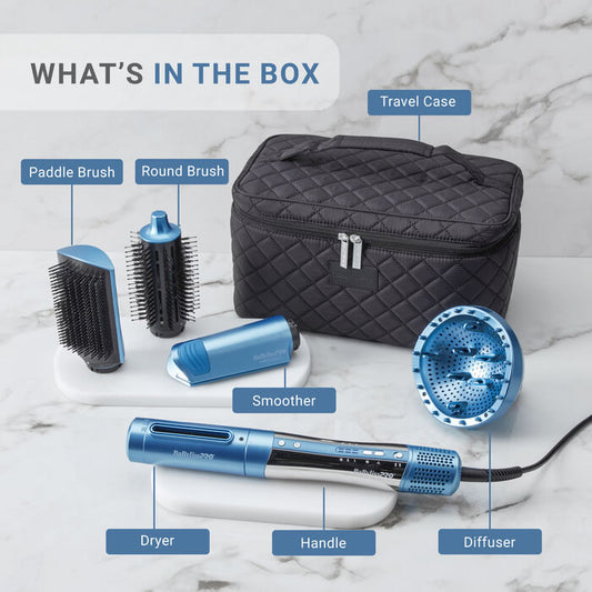 Babyliss Pro StyleSwitch multi-styler with five attachments, showcasing various styling options and interchangeable iron heads.