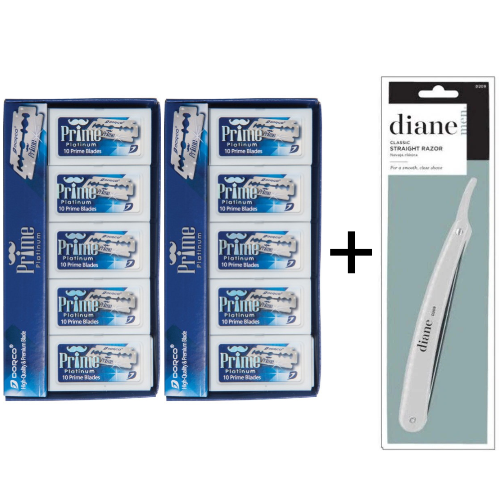 DORCO PRIME razor with Diane razor blades, featuring a sleek handle and replaceable blade cartridge for smooth shaving.