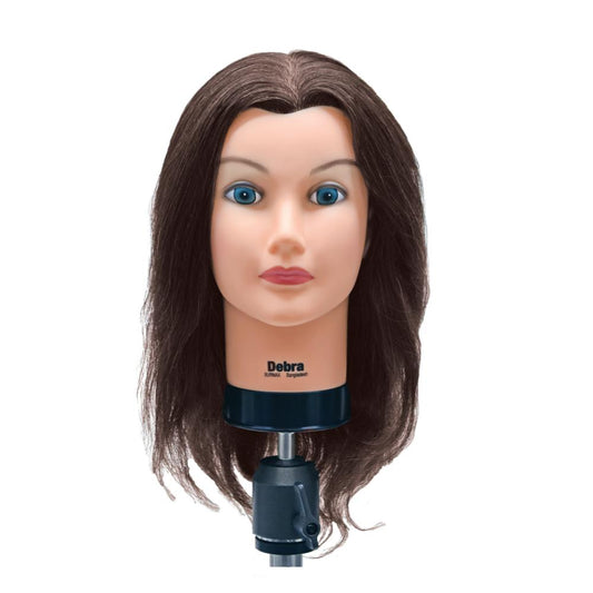 Celebrity Human Hair Manikin Debra doll head for hair styling practice with realistic facial features and long, natural-looking hair.