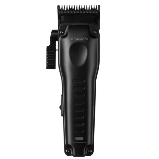 Babyliss Pro Compact Lo-Pro Clipper in black with sleek design, close-up of the professional hair clipper on a white background.