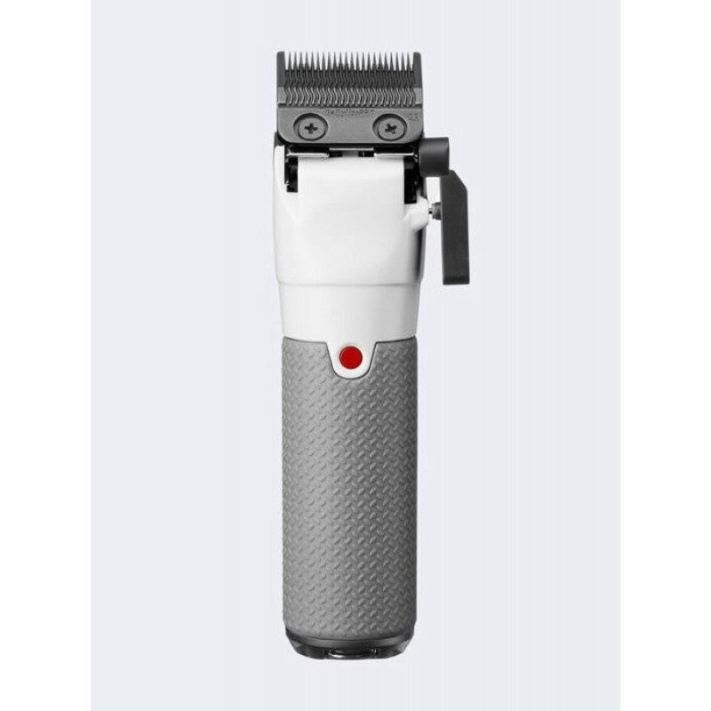 Babyliss Pro FXONE FrostFX clipper with a frosty blue finish, shown from the back view, featuring professional grooming blades and design.