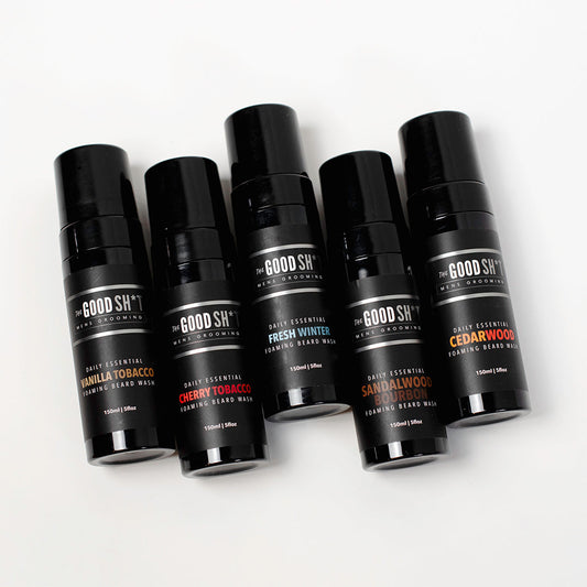 Foaming beard wash from The Good Sh*t Mens Grooming, 5oz bottle, designed to clean and refresh facial hair.
