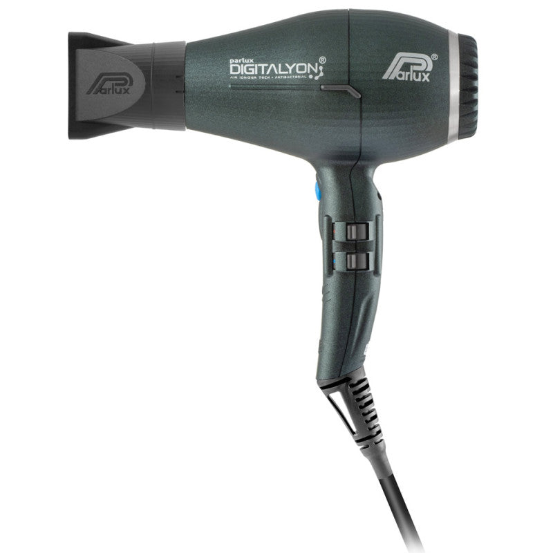 Parlux DigitalYON hair dryer in anthracite with concentrator nozzle, professional styling tool with digital controls