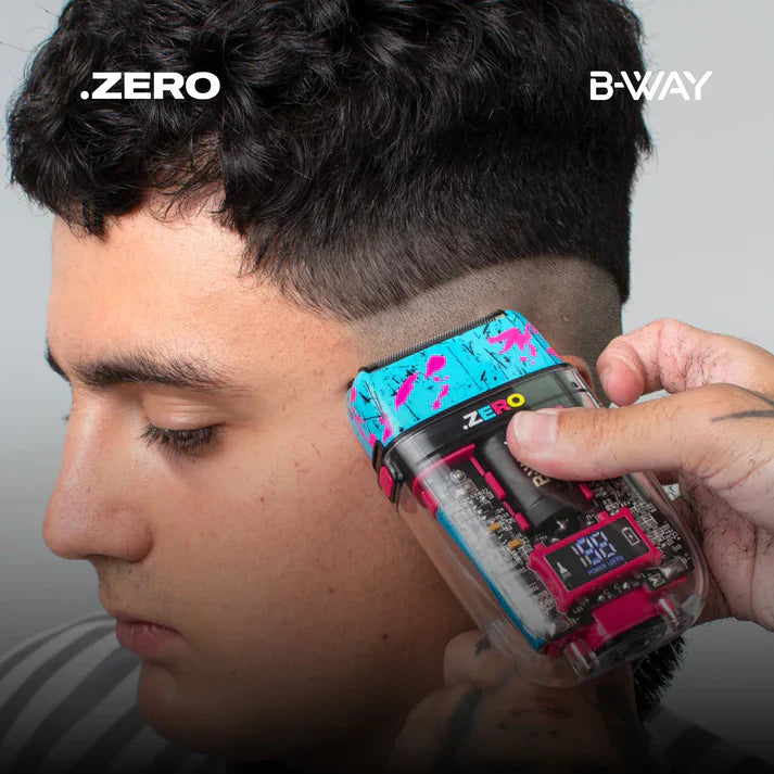B-Way Zero Shaver showing sleek design and close-up of the electric shaver head for smooth grooming.