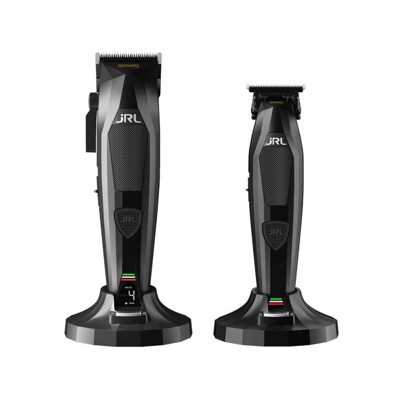 Black JRL Diamante Clipper and Trimmer Kit with sleek design, including clipper and trimmer tools for grooming.