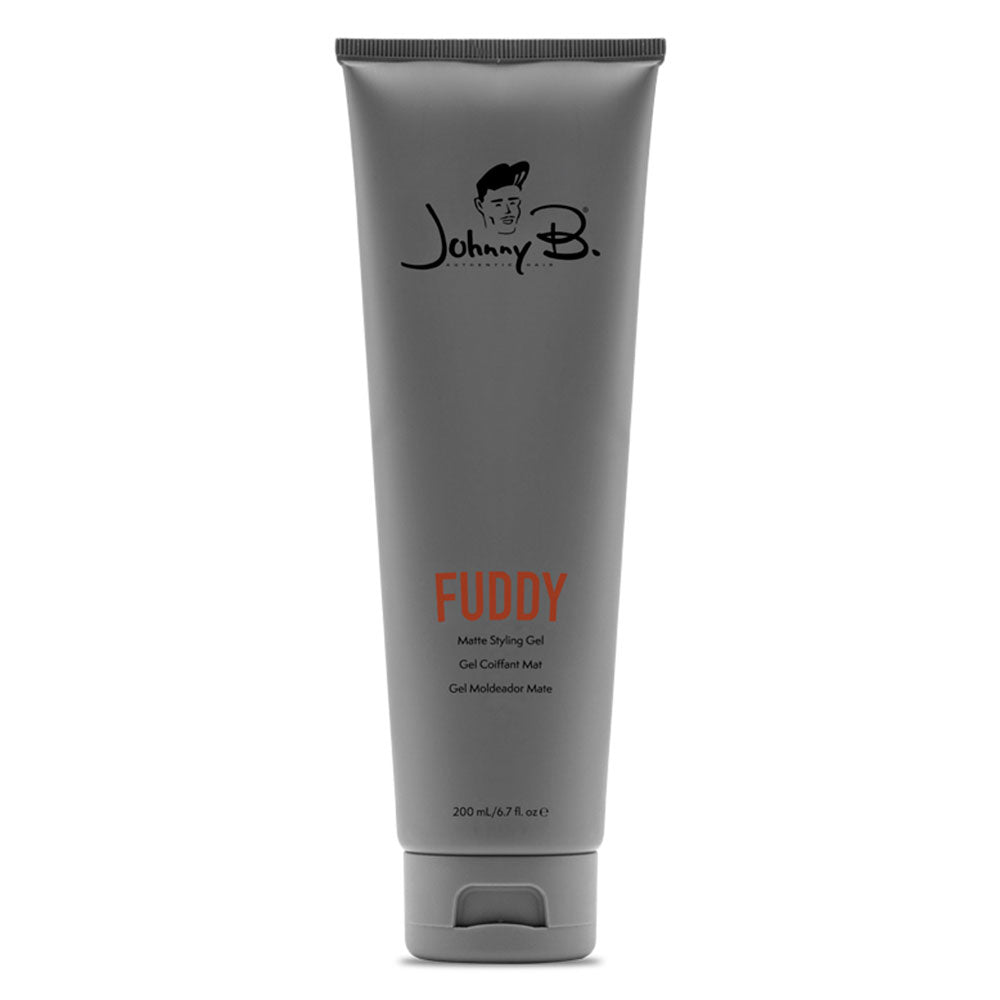 Johnny B Fuddy Matte Styling Gel in 600ml bottle, featuring a clear gel formula for matte hold and styling.