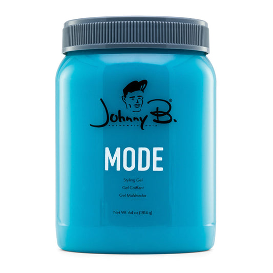 Johnny B Mode 64 oz styling product bottle with black cap and label, designed for hair styling and grooming.