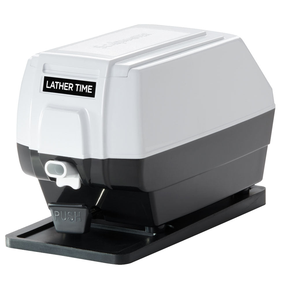 Scalpmaster Lather Time hot lather machine with metal handle and steam nozzle, used for professional hair styling and shaving.