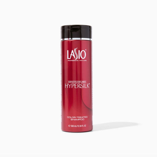 Lasio Hypersilk color-treated shampoo bottle, 12oz, in a sleek pump dispenser, designed for nourishing color-treated hair.
