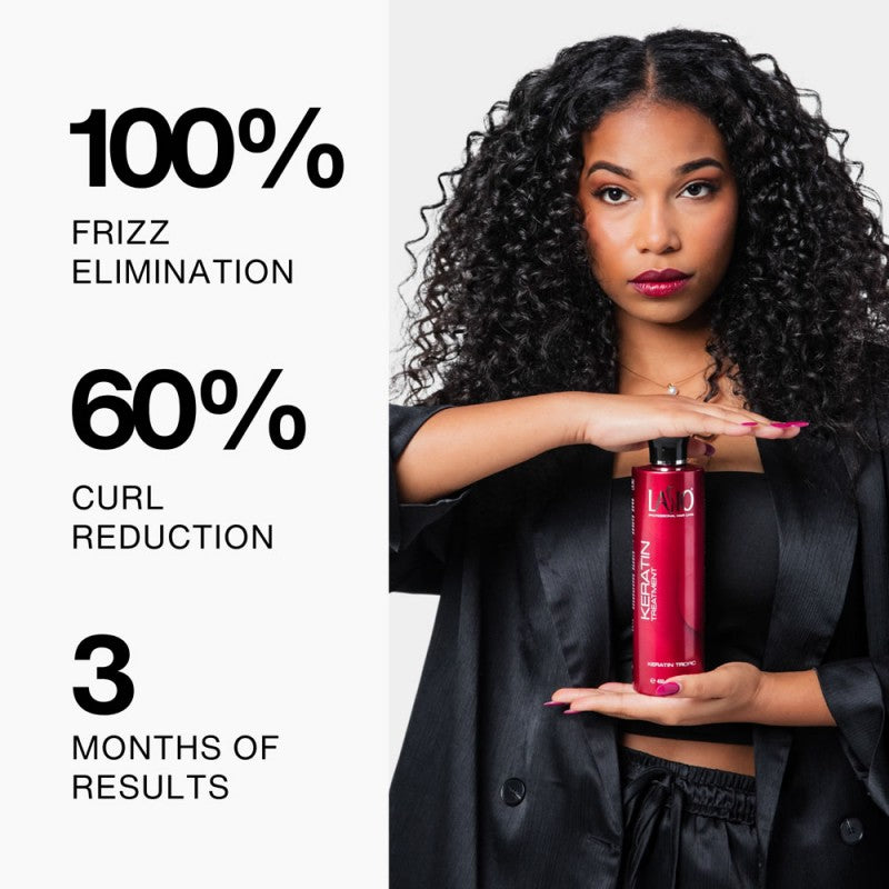 Lasio Keratin Tropic hair treatment bottle with label, showcasing a professional keratin hair smoothing product.