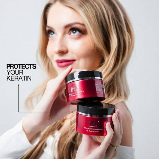 Lasio Hypersilk Revitalizing Masque for hair treatment, showing the jar with pink and white packaging and product label.