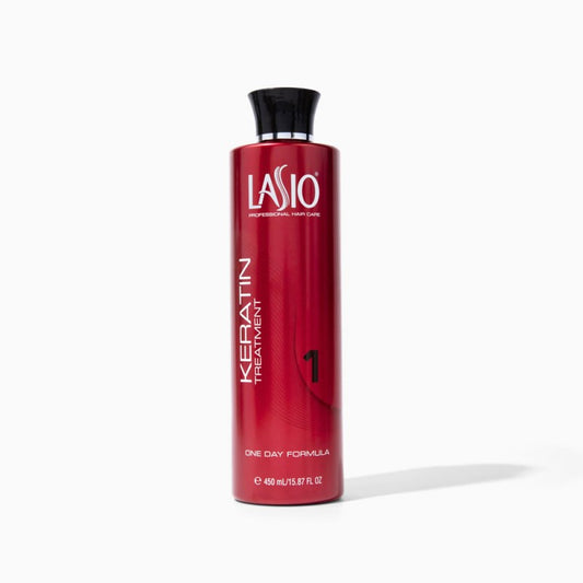 Lasio One Day Keratin Treatment bottle, 16oz hair treatment product for smoothing and strengthening hair.