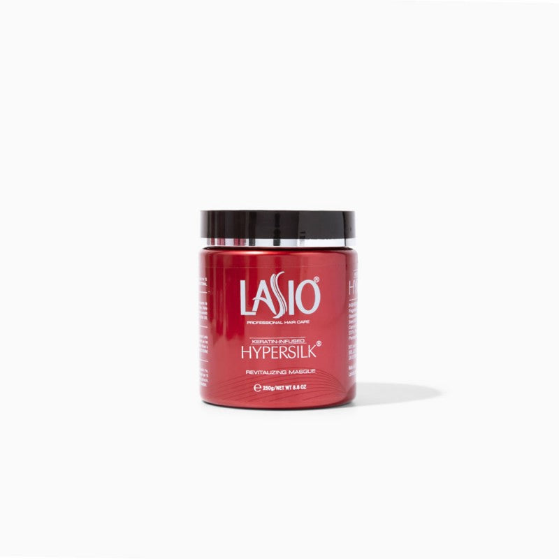 Lasio Hypersilk Revitalizing Hair Mask in an 8oz jar, showing the nourishing hair treatment product with a sleek design.