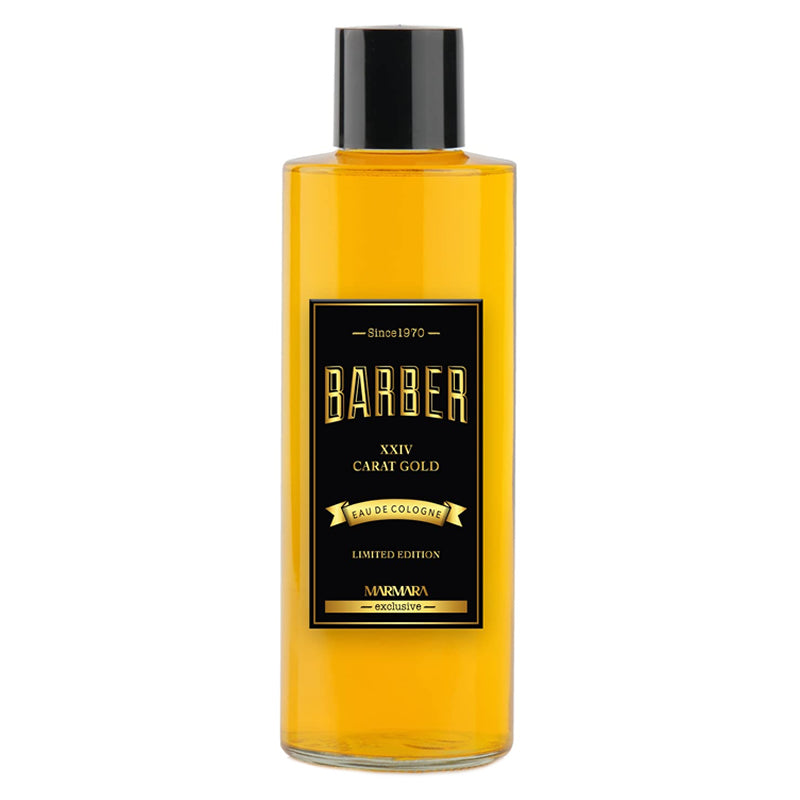 Marmara Barber Aftershave Cologne Gold in a 500ml bottle with a sleek design and gold accents.