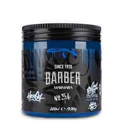 Marmara Barber Hair Gel No.34 in blue, 500ml styling product bottle with a white cap and label, designed for hair styling