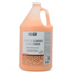 Moda Honey Almond Conditioner gallon bottle, nourishing shampoo and conditioner by Moda by Chemco with honey almond scent.