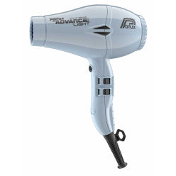 Parlux Advance Light Hair Dryer in ghiaccio color with ergonomic design and multiple heat and speed settings.