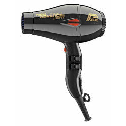 Black Parlux Advance Light hair dryer with sleek design and ergonomic handle, ideal for professional styling.