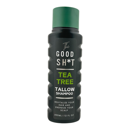 The Good Sh*t Tea Tree Tallow Shampoo 12oz bottle, natural grooming shampoo for men with tea tree and tallow ingredients.