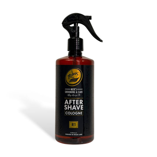 Rolda R1 aftershave cologne bottle with sleek design and label, 14oz size, on a clean background.