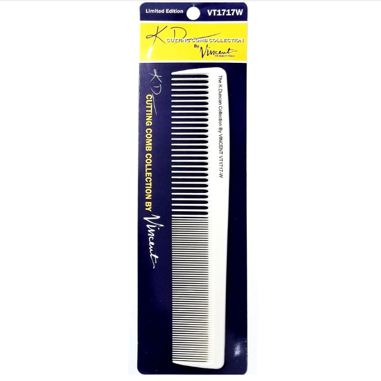 White Vincent Marceling Comb, 8.75-inch hair comb with fine and wide teeth for styling and detangling hair.