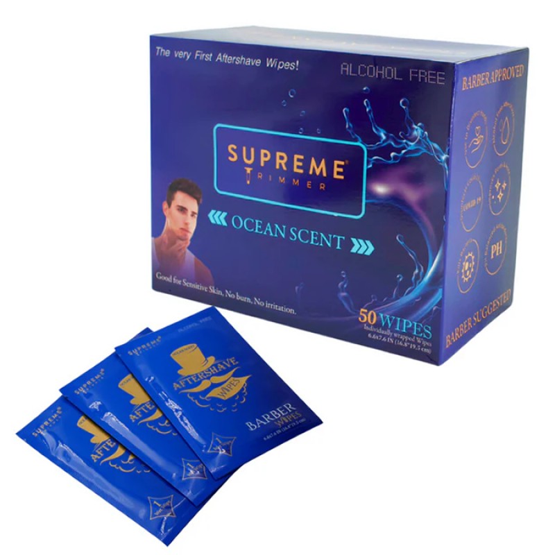 SUPREME TRIMMER AFTERSHAVE WIPES 50CT